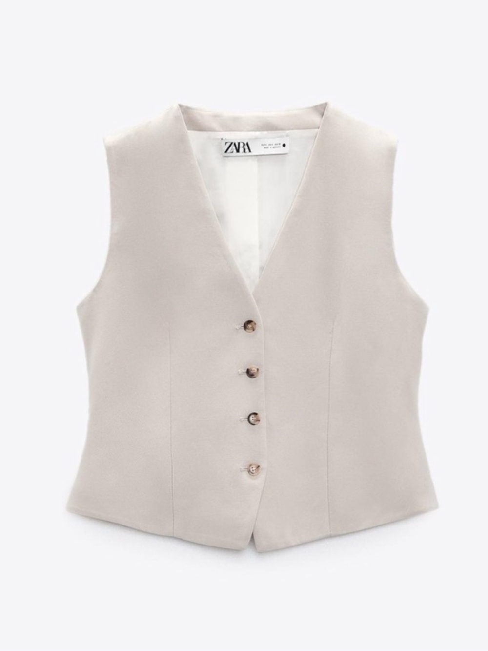 Zara Stone-Cream V-Neck Button Vest